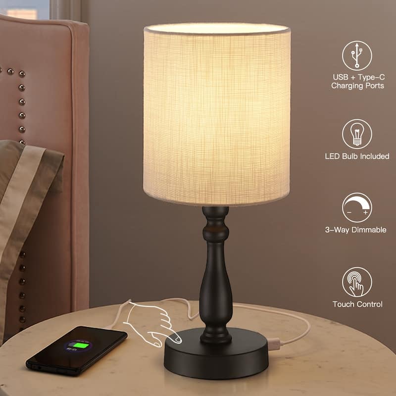 3-Way Dimmable Touch Control Small Table Lamp with USB Port