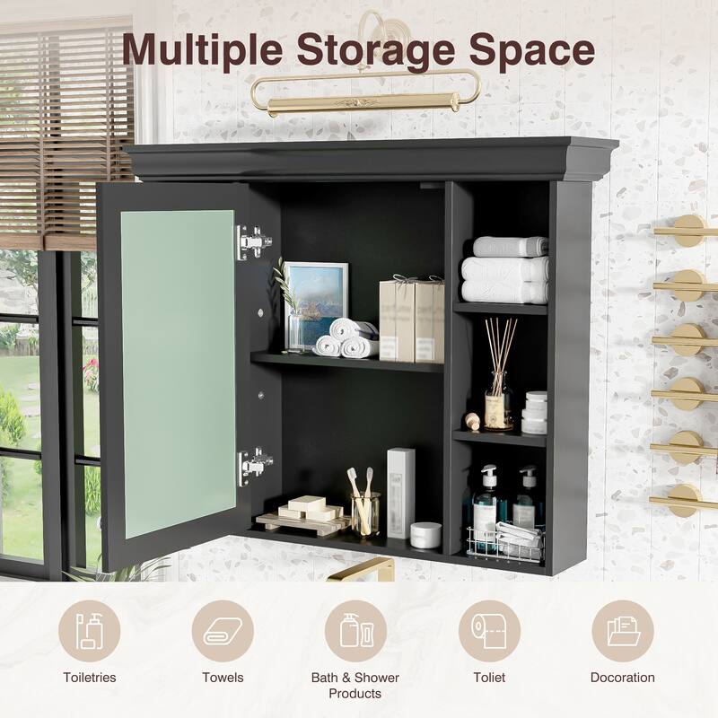 GDFStudio - Valence Modern Wall-Mounted Bathroom Storage Cabinet with Mirror and Open Shelves - 35'' x 28''