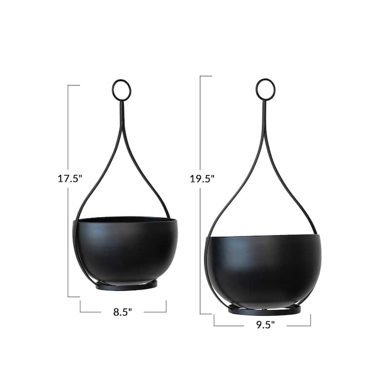 Decorative Hanging Metal Planters, Set of 2 - 11.0"L x 9.5"W x 19.5"H