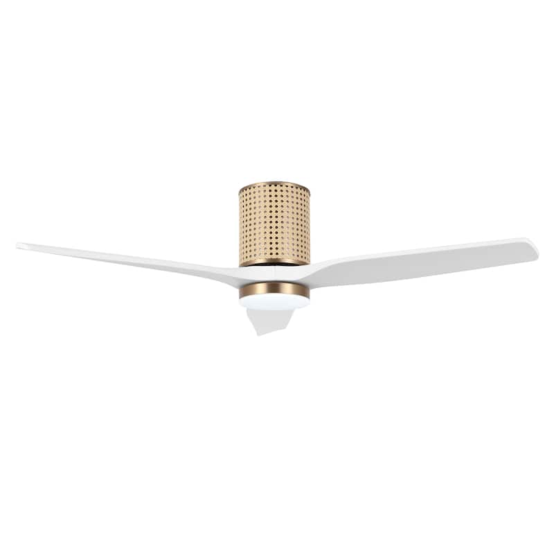 MLiAN 52 In. 3 Solid Wood Blades Flush Mount Ceiling Fan with Light Kit - 52"