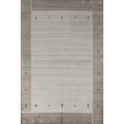 Hand Knotted Oriental 100% Wool Carpet Tribal Bordered Beige & Ivories Gabbeh Area Rug - 7' 6'' X 5' 4''