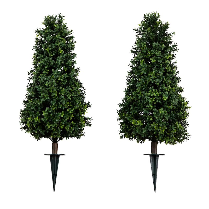 3' UV Resistant Artificial Boxwood Plant with Stake - Set of 2 - Green