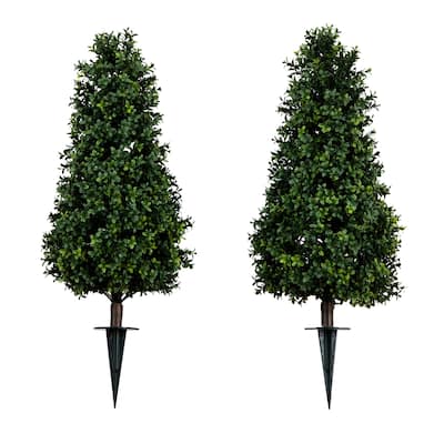 3' UV Resistant Artificial Boxwood Plant with Stake - Set of 2 - Green