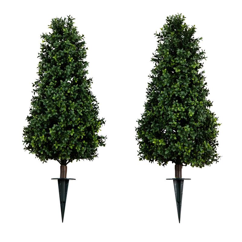 Artificial Boxwood Plants with Stakes - 3' - Green - Set of 2