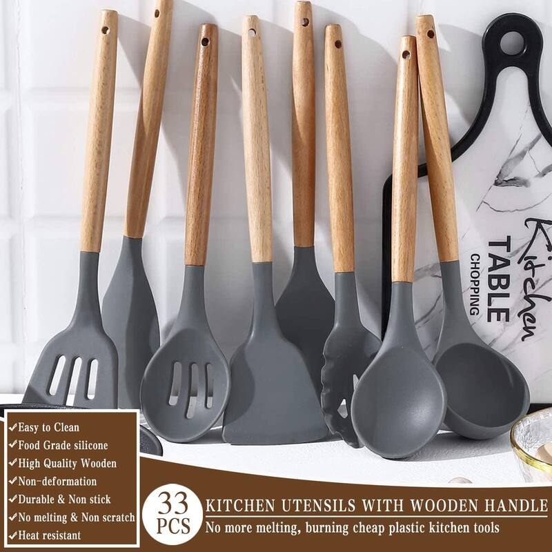 Kitchen Cooking Utensils Set, 33 pcs Non-Stick Utensils Spatula Set with Holder
