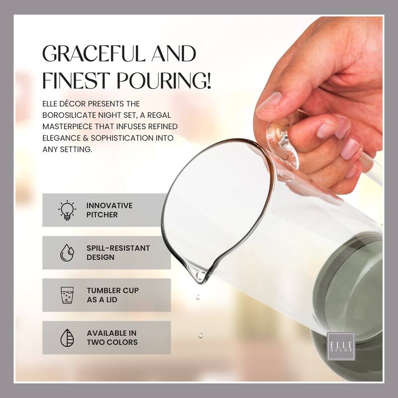 Elle Decor Bedside Pitcher Set Carafe with Cup - 32-Ounce Carafe