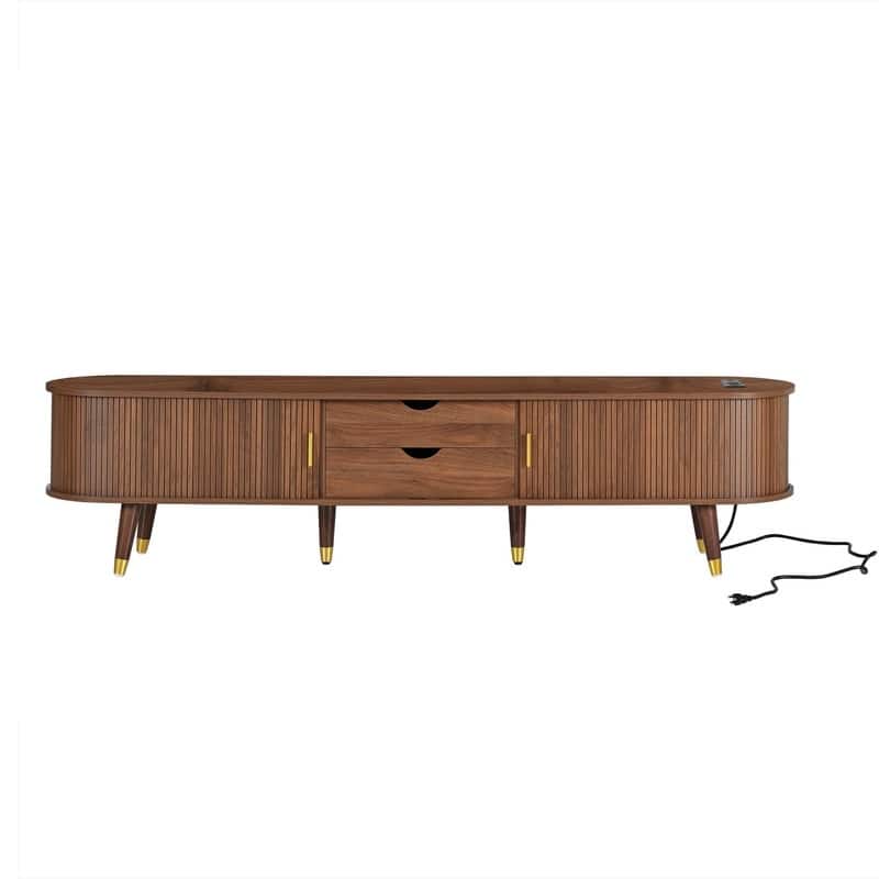 Mid-Century Modern Fluted TV Stand with Charging Station and Ample Storage for TVs Up to 80"