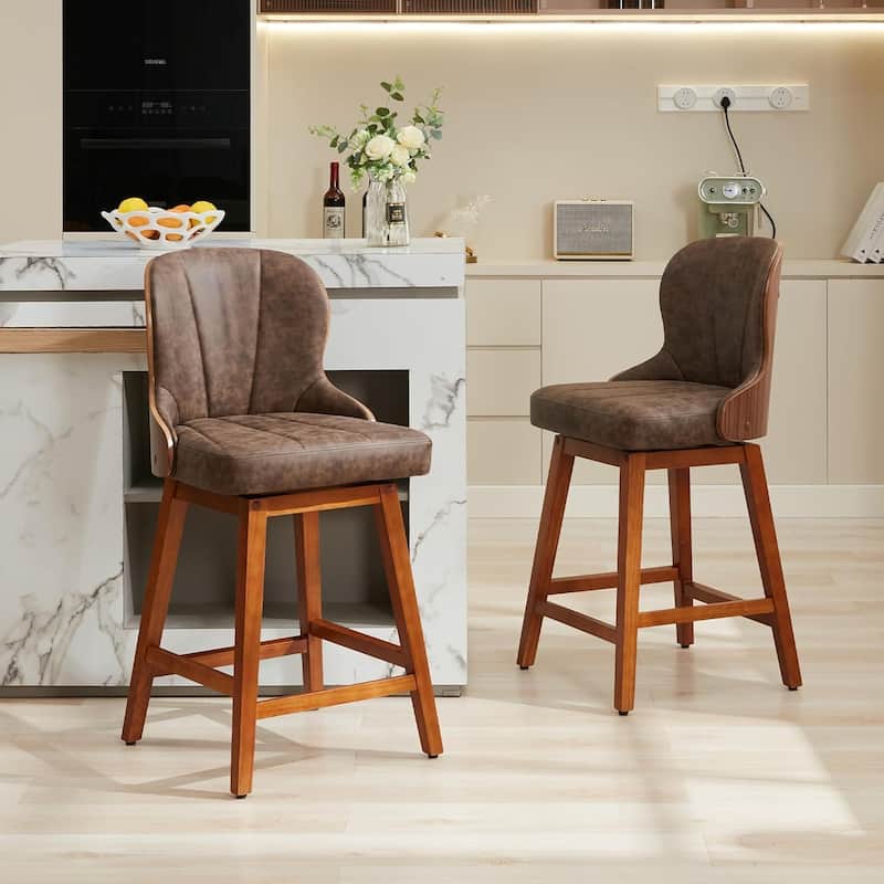 XINMICS 26 Inches Counter Height Bar Stools, Swivel PU Leather Bar Stools with Bentwood Backs, Set of 2/3 - N/A