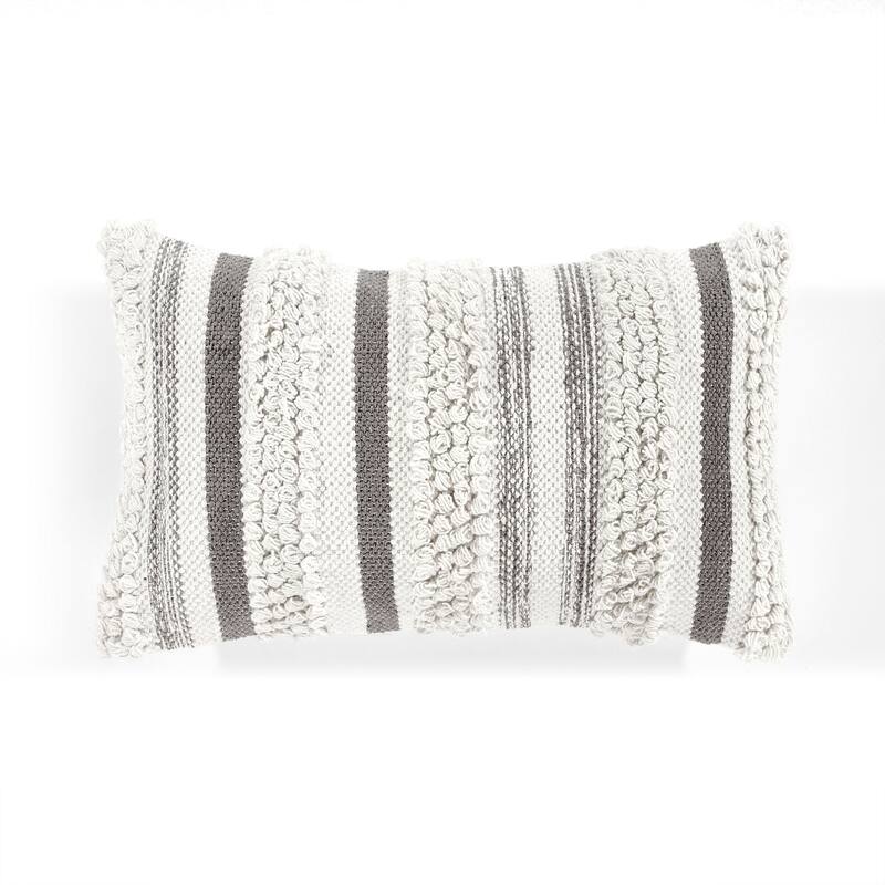 Lush Decor Bria Stripe Decorative Lumbar Pillow Cover - Gray