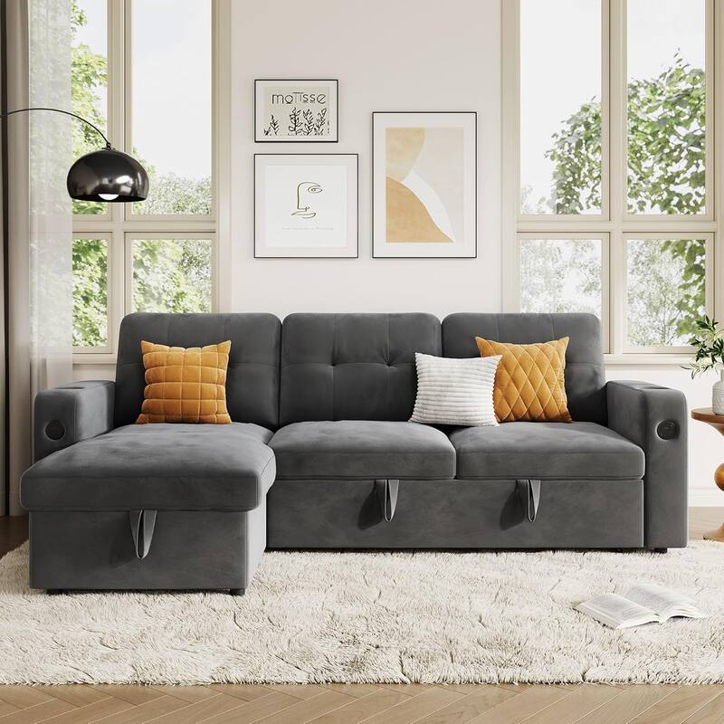 84" Sleeper Sofa Bed, Modular Sectional Cloud Couch with Reversible Storage Model - Grey