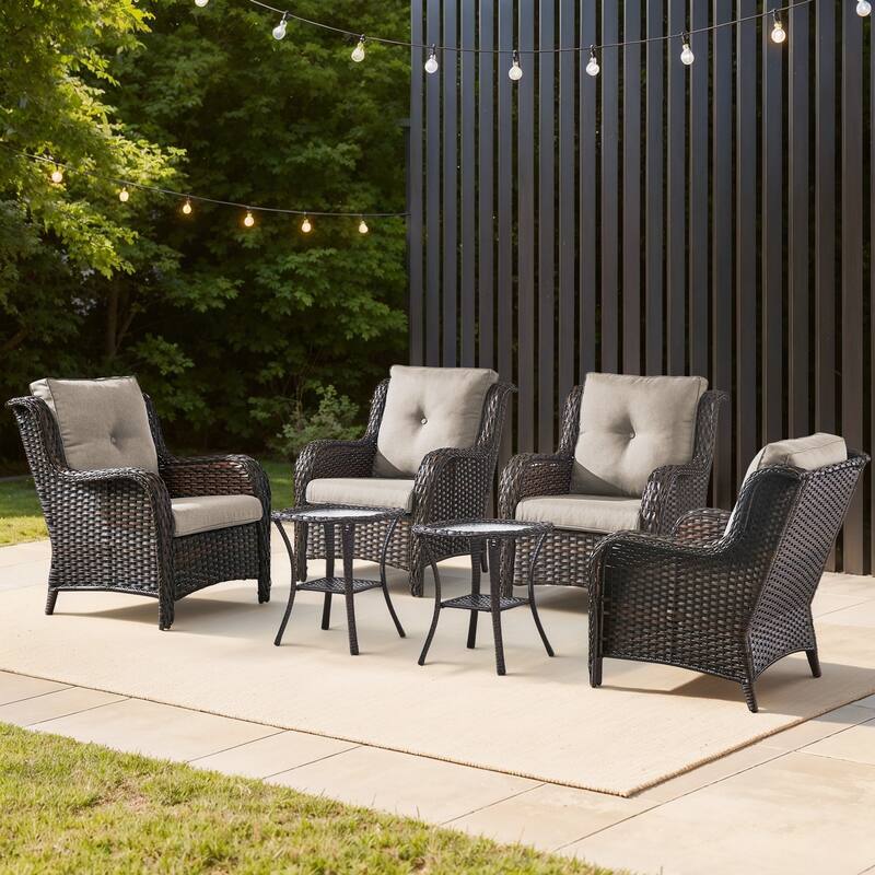 Gymojoy 6-Piece Outdoor Wicker Patio Set - 4 Chairs & 2 Side Tables, All-Weather for Deck, Garden, Pool