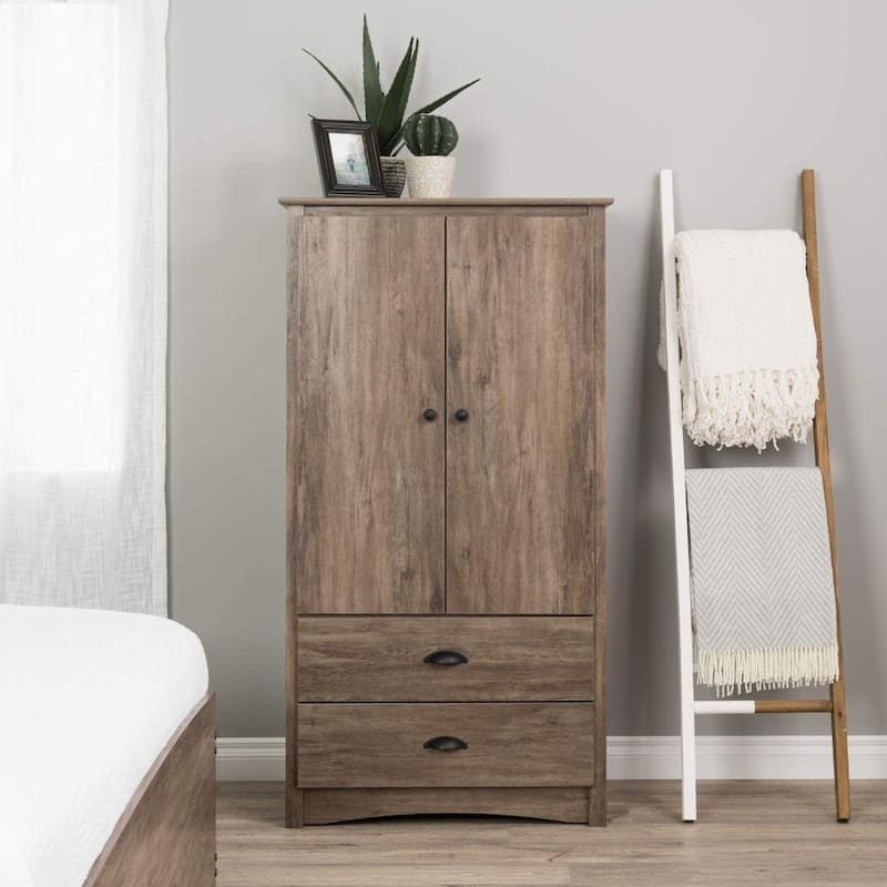 FarmHome Rustic 2 Drawer Bedroom Storage Armoire Grey Oak - 31.5 inches W x 22 inches D x 58.7 inches H