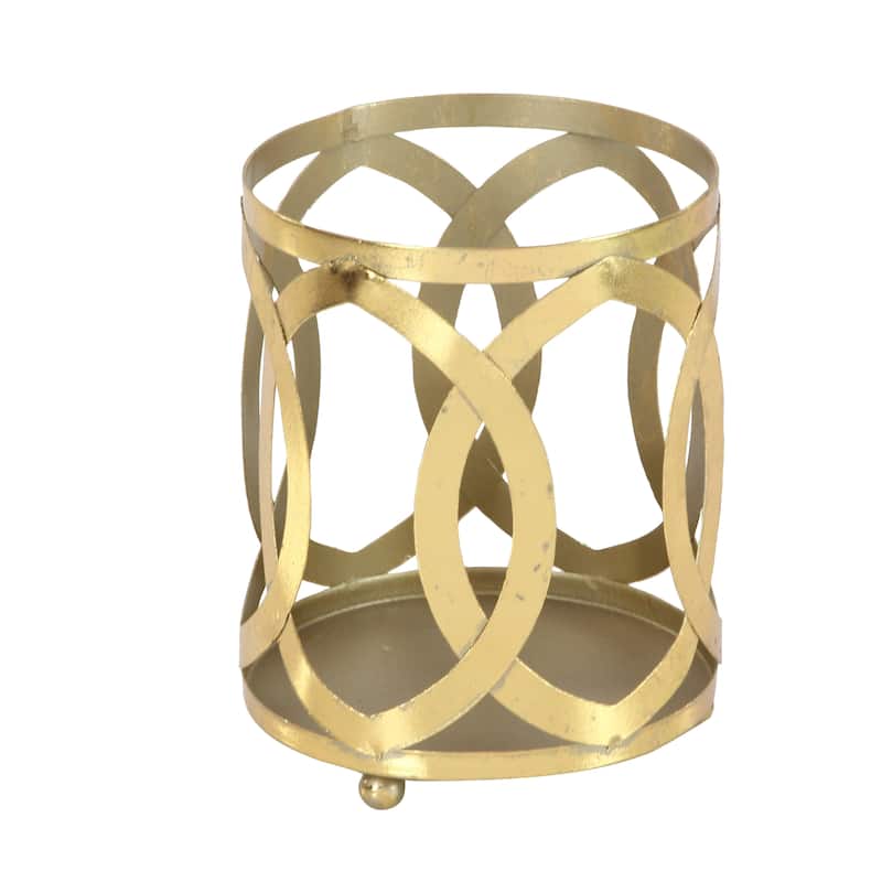 Metal Pillar Hurricane Lamp - Gold - Roche River Decor - 6"W x 6"L x 8"H
