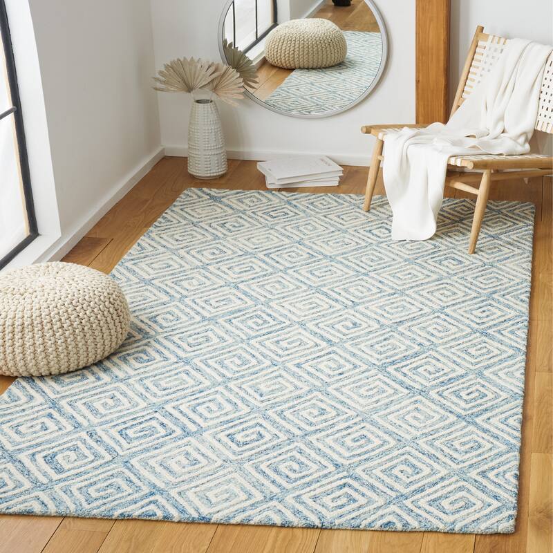 SAFAVIEH Handmade Metro Wencke Geometric Wool Rug - 8' x 10' - Light Blue/Ivory