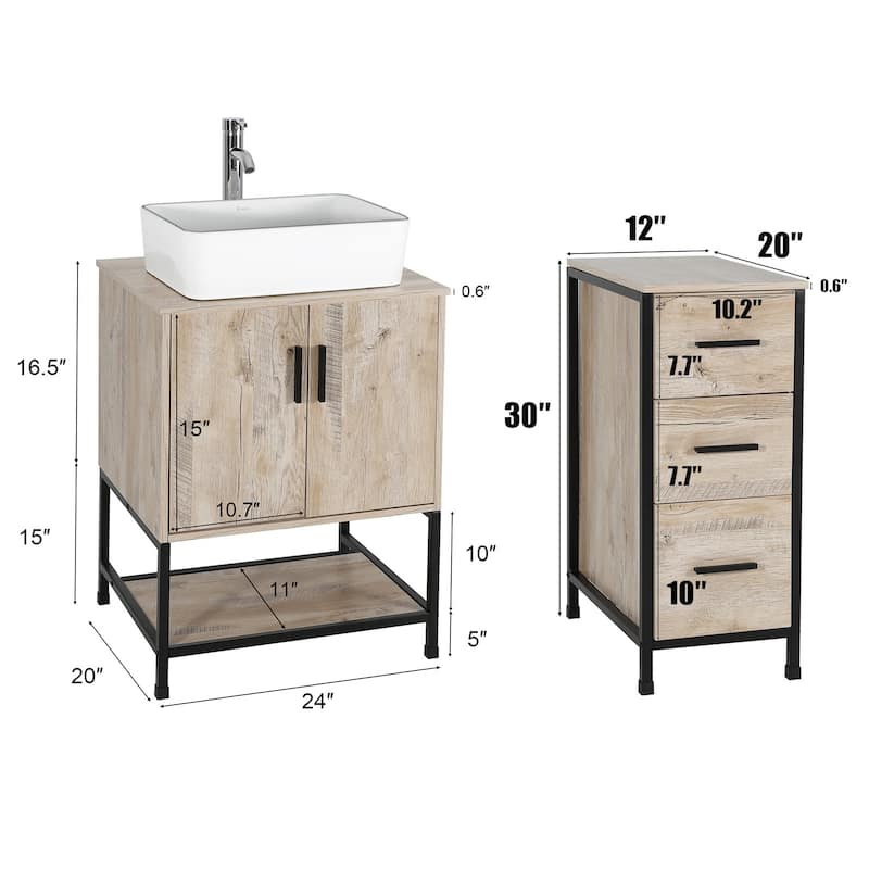 36" Bathroom Vanity Cabinet W/ Sink Faucet Drain Set Top Side Cabinet Combo