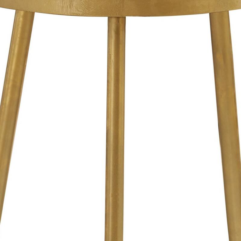 22 Inch Modern Accent Table, Round Marble Top, White, Gold