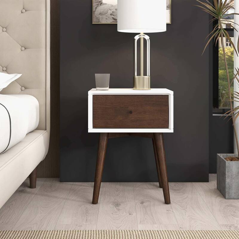 GDFStudio - Avery Mid-Century Modern Solid Wood Night Stand with 1 Drawer