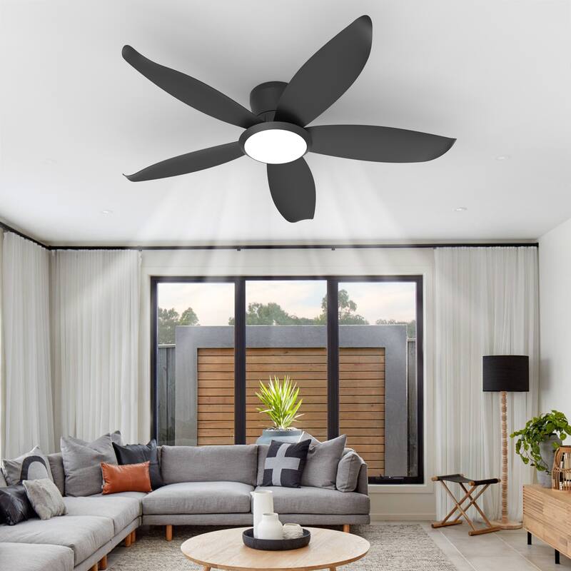 42-inch Wood Grain Finish Blades High Airflow Easy-Install Plug-in ABS Blade Ceiling Fan Light - Black