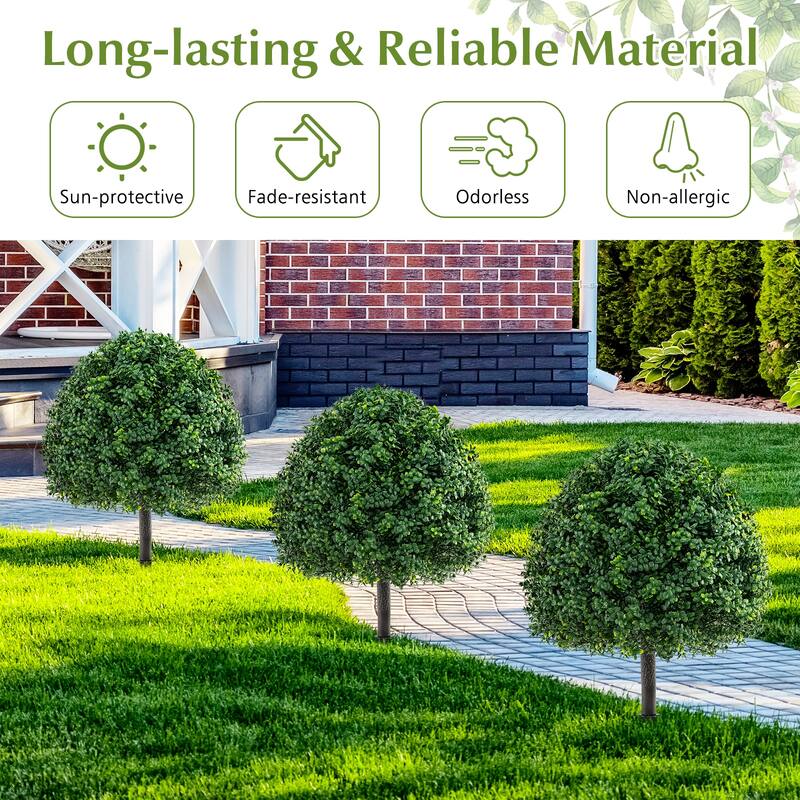 Gymax 2PCS 28'' Artificial Boxwood Topiary Ball Tree Set w/Ground