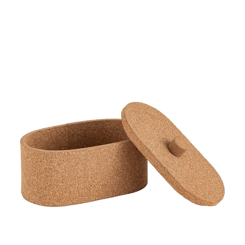 Oval Large Cork Storage Box with Lid - 9.5" - Beige
