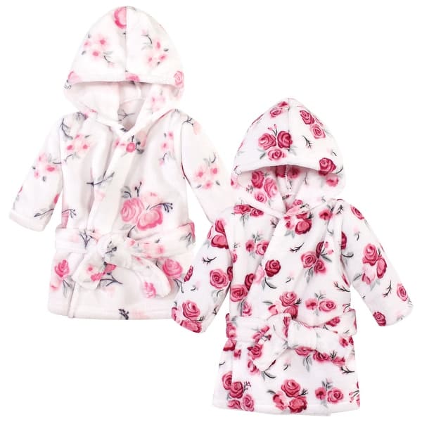 slide 1 of 1, Hudson Baby Infant Girl 2Pc Plush Animal Face Bathrobe, Pink Floral Rose, 0-9 Months - Pink Floral Rose - 0-9 Months 0-9 Months - Pink Floral Rose