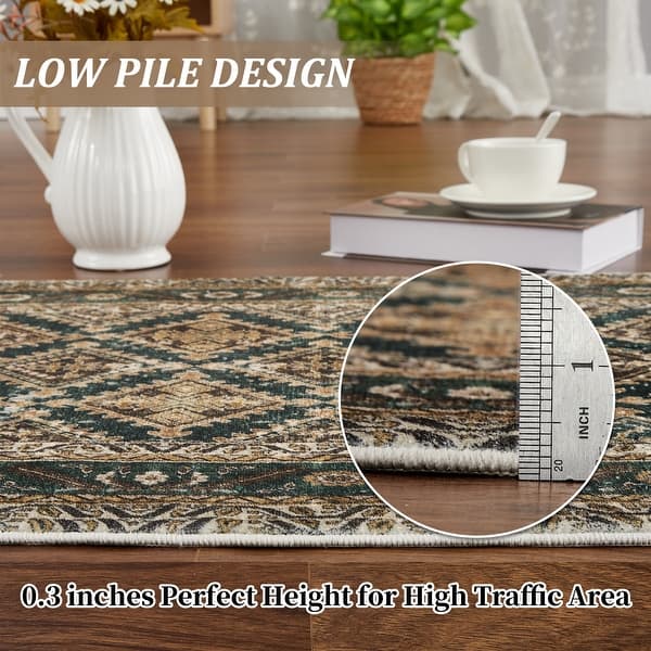 dimension image slide 0 of 3, Area Rugs,Washable Rugs for Living Room,Vintage Boho for Office,Dining Room,Kids Room,Durable Low Pile Non-Slip Area Rug
