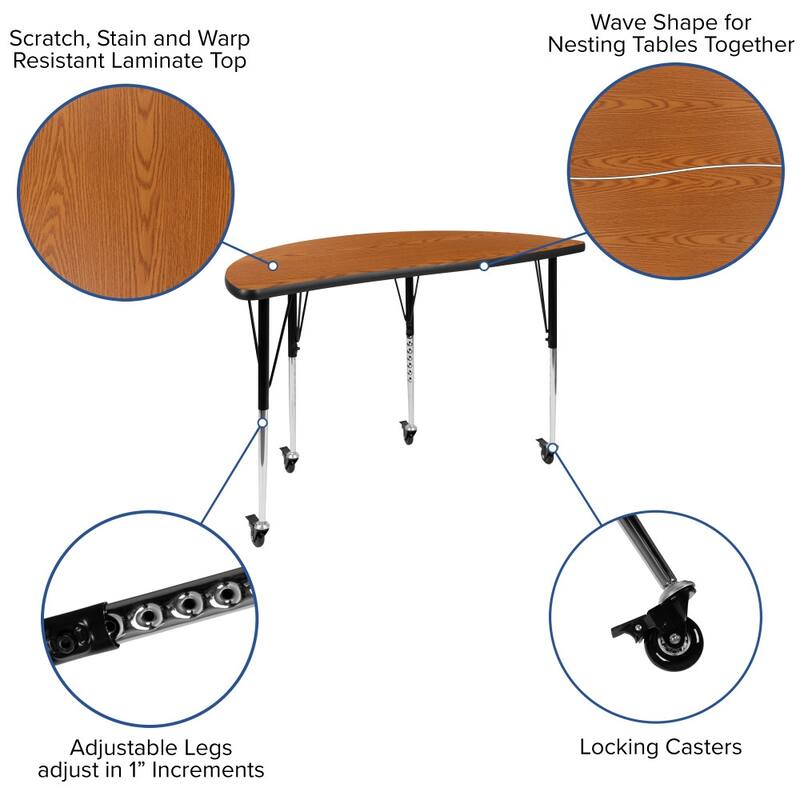 Mobile 47.5" Circle Wave Flexible Activity Table - 16" Student Stack Chairs