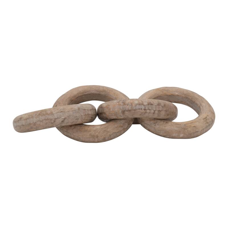 Mango Wood Carved Chain, 4 Rings - Brown