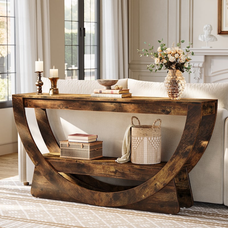 63-Inch Arched Console Table for Entryway, 2-Tier Narrow Long Sofa Table - 63" L x 11.81" W x 31.69" H