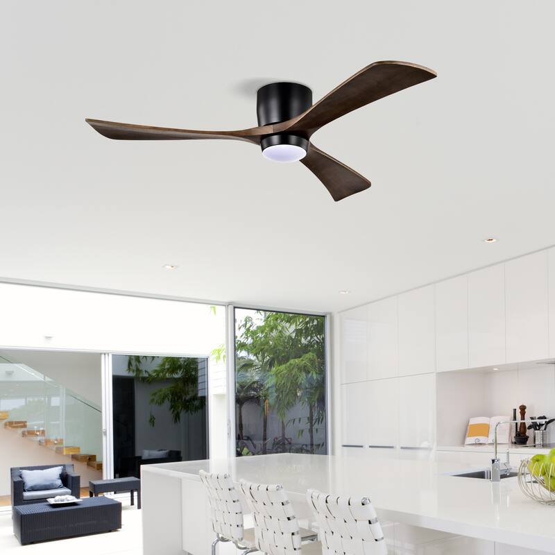 52" Flush Mount Solid Wood Blades Ceiling Fan with Lights Remote Control, Quiet DC Motor, 6 Speed, Reversible Ceiling Fan