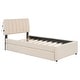 preview thumbnail 47 of 80, Teddy Fleece Platform Bed with Trundle, Vertical Striped Headboard and Smarter LED Bed Frame, Upholstered Frame Bed