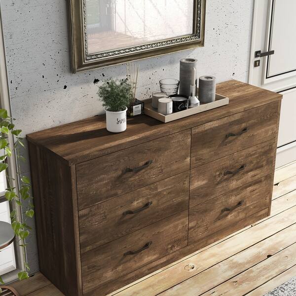 Greer Rustic 56-inch Wide 6-Drawer Walnut Dresser with USB Ports by Furniture of America
