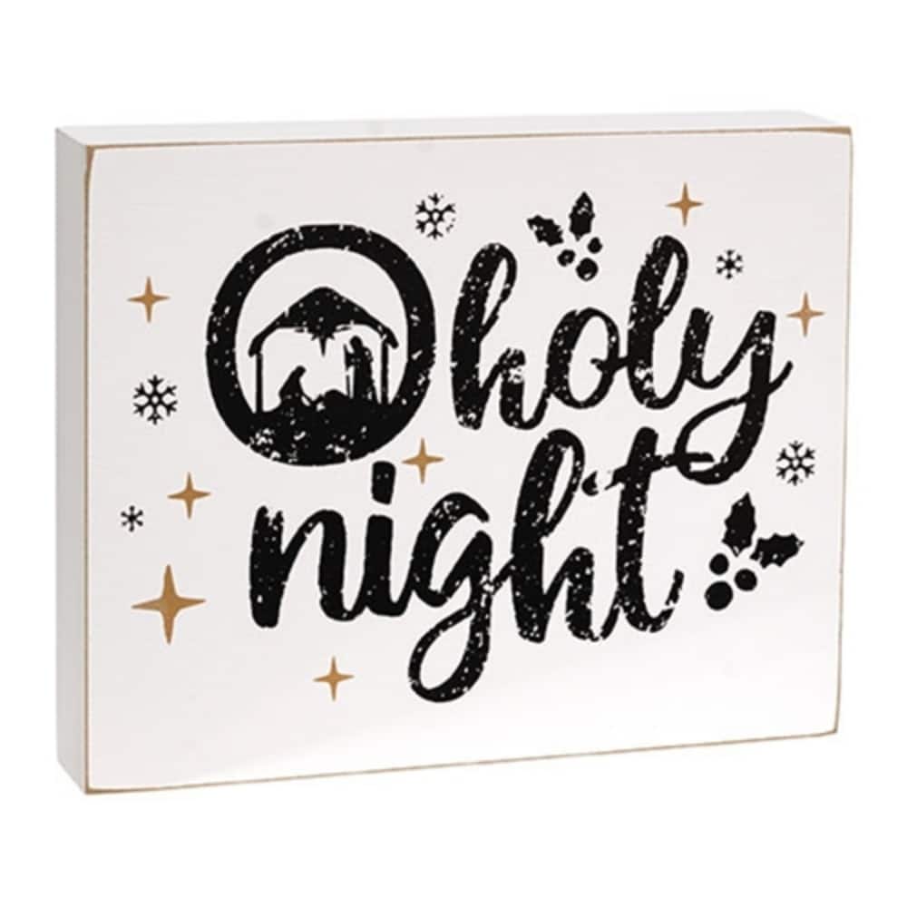 White Black Wooden Box Sign with Gold Stars Nativity Christmas Wall Decor 9x8 Inch - 9.75 x 1.50 x 8 in.