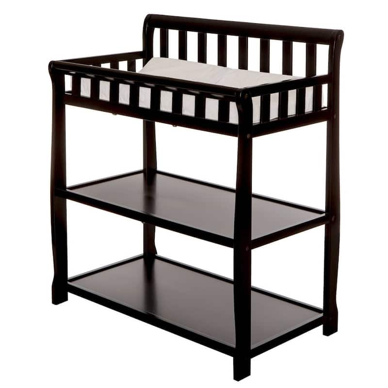 Black Wooden Baby Changing Station with Water-Resistant Pad Strap and Safety Guard Rails - 40”H x 20”W x 34”L