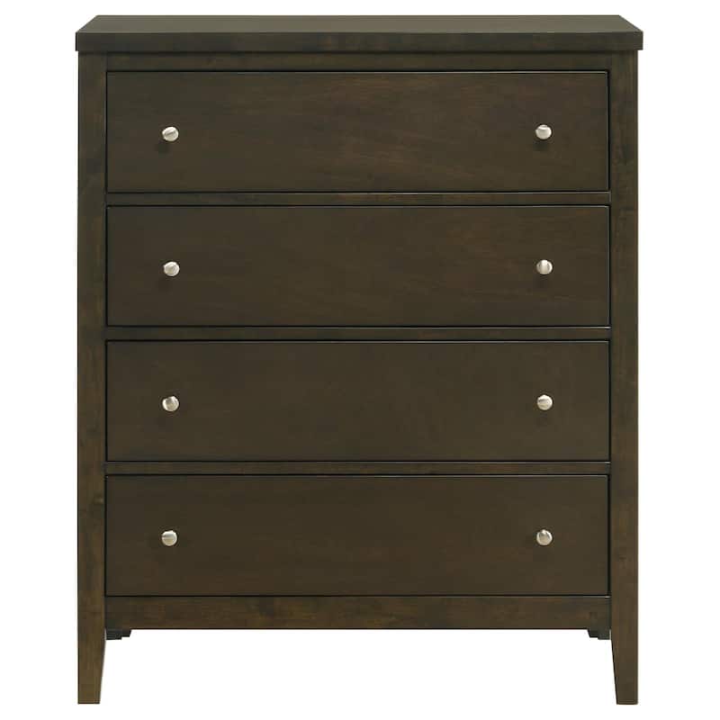 Wily Tall Dresser Chest, Dark Brown Wood, 4 Drawer, Round Nickel Knobs