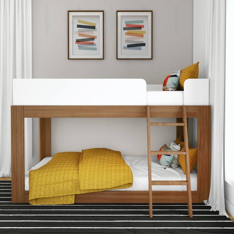 Max and Lily Mid-Century Modern Twin over Twin Low Bunk Bed