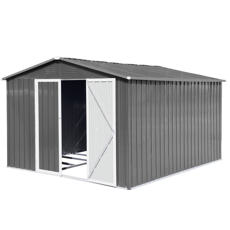 GDFStudio - Harrison Spacious 10x12 FT Metal Outdoor Storage Shed with Double Doors and Reinforced Frame - 12ftx10ft