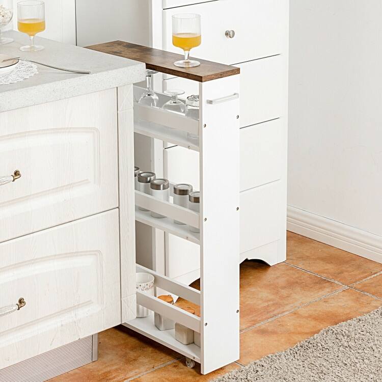 4 Tier Rolling Slim Storage Kitchen Organizer Cart with Handle - 19"L x 5.1"W x 31.5"H