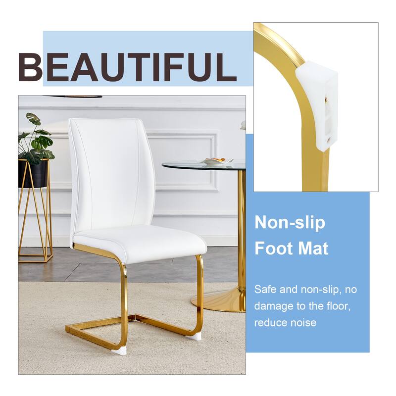 Set of 8 Dining Chair with Arched Metal Gold Leg - White+Gold
