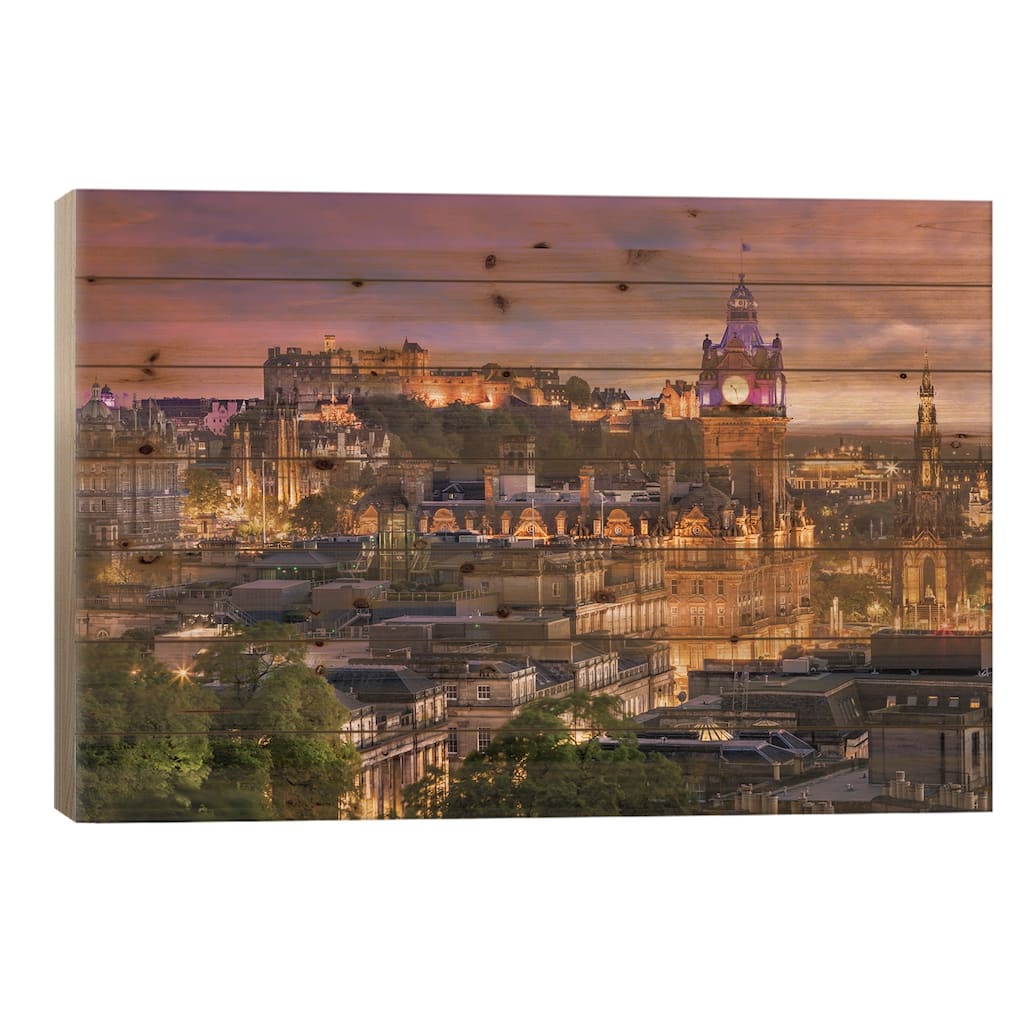 Fantastic Sunset In Edinburgh Print On Wood by Melanie Viola - Multi-Color