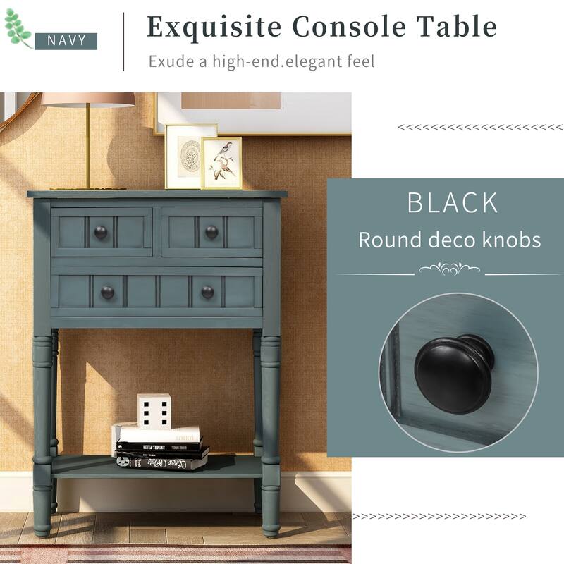 Narrow Console Table Slim Sofa Table with 3 Drawers and Bottom Shelf