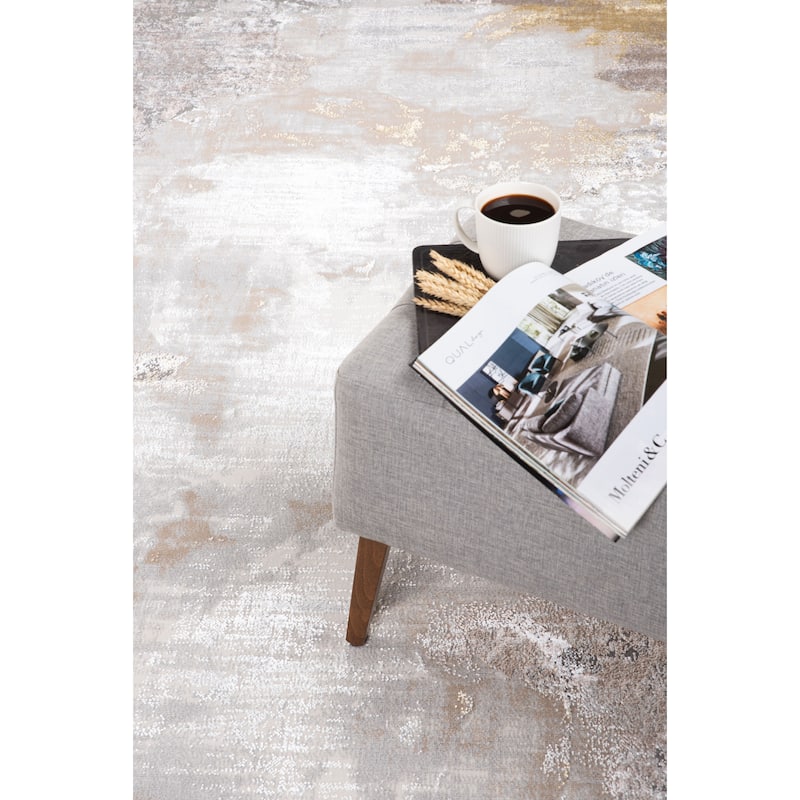Camryn Collection Abstract Gray/Gold Transitional Area Rug