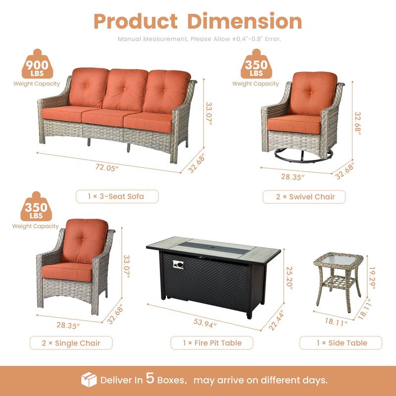 XIZZI 7-piece Outdoor Patio Furniture Set with Fire Table