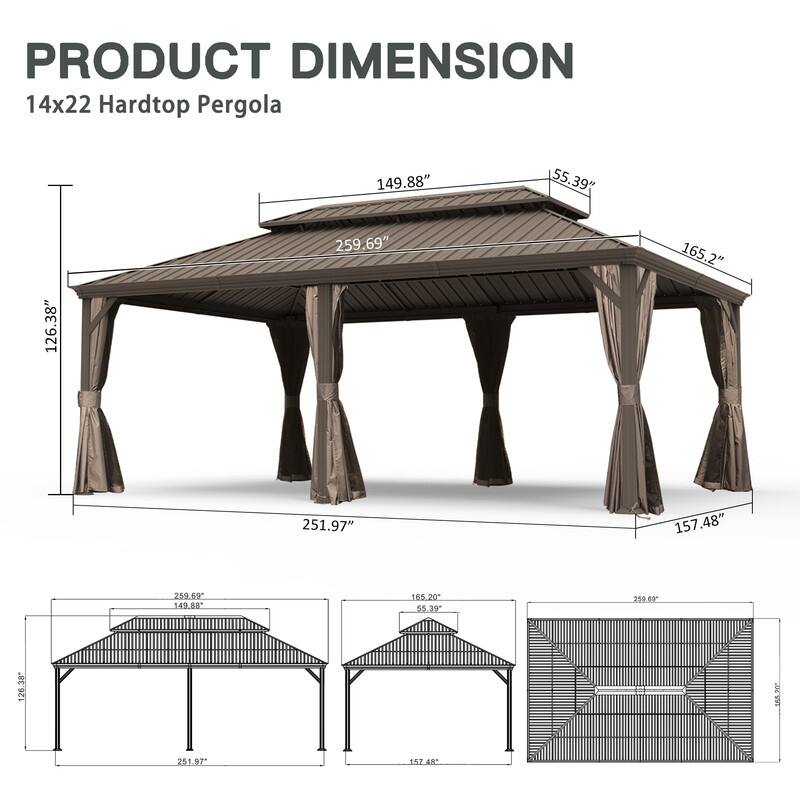 Domi Hardtop Gazebo with Galvanized Steel Double Roof and Aluminum Frame