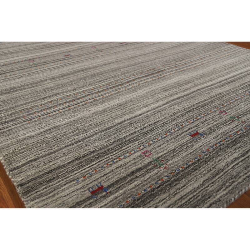 Hand Knotted Oriental 100% Wool Carpet Tribal Tribal Greys & Charcoal Gabbeh Area Rug - 7' 8'' X 5' 0''