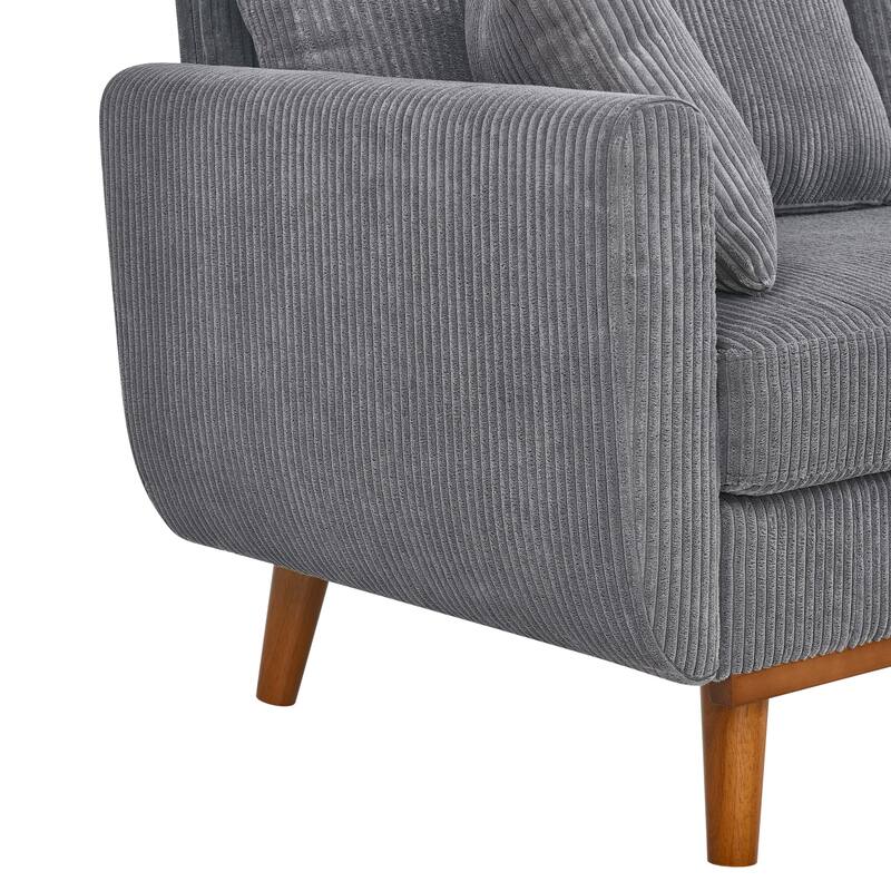 Asher Mid-Century Corduroy Sofa,Flared Arms,And A Sturdy Solid Wood Frame With Tapered Legs In A Warm Walnut Finish.