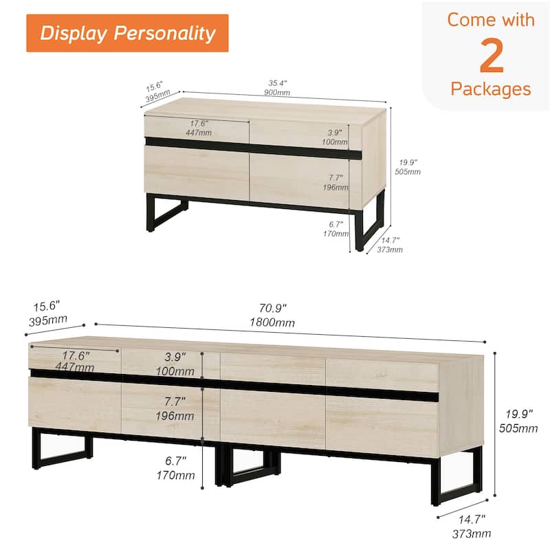 WAMPAT Modern TV Stand with Storage Cabinets, Wood Entertainment Center Media Console Table with Metal Legs for Living Room
