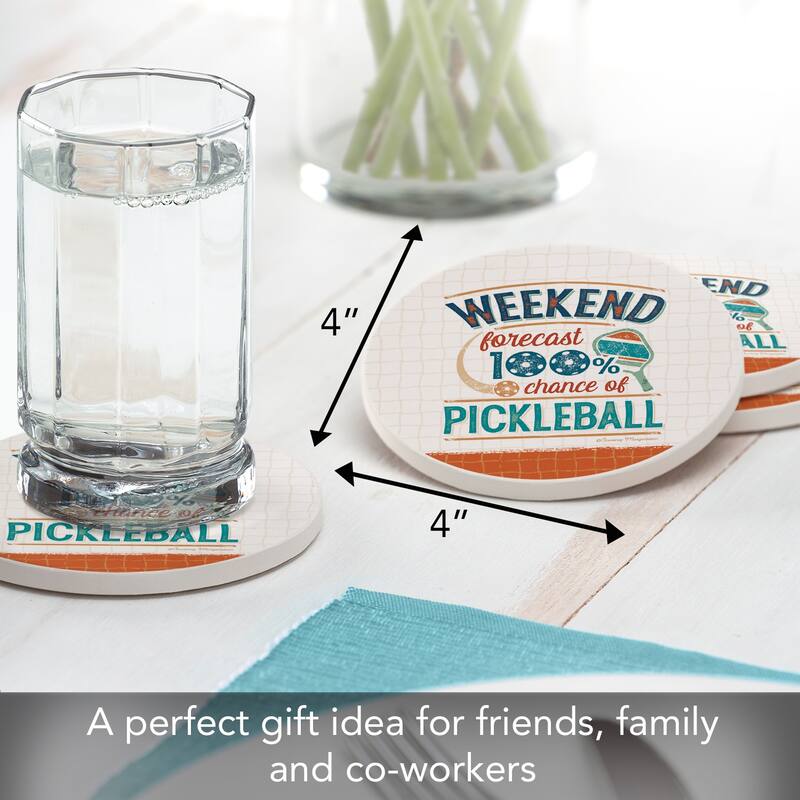 Pickleball Forecast 4 Pack Absorbent Stone Coasters with Protective Cork Backing Made in The USA Absorbent Easily Wipes Clean