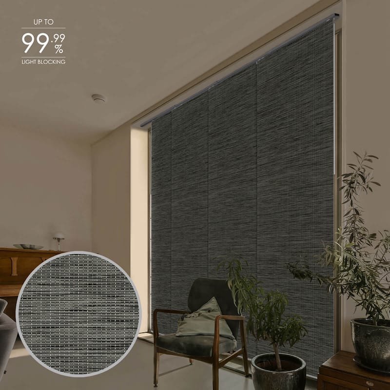 GoDear Design 99.99% Blackout & Sheer Natural Woven Adjustable Sliding Panel Track Blinds, Vertical Blinds, 45.8"- 86" W x 96" L