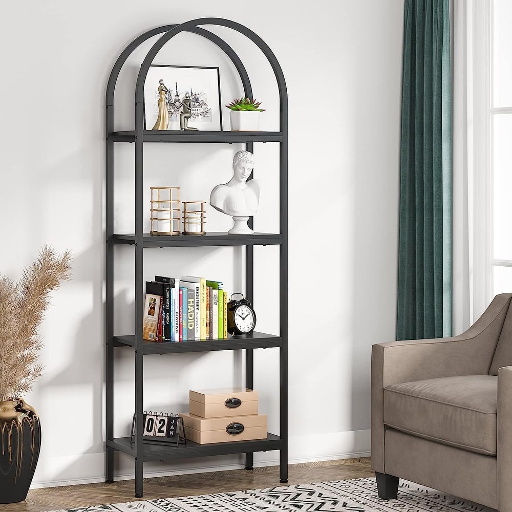 Open Bookshelf, Industrial Bookcase Storage Shelves with Metal Frame